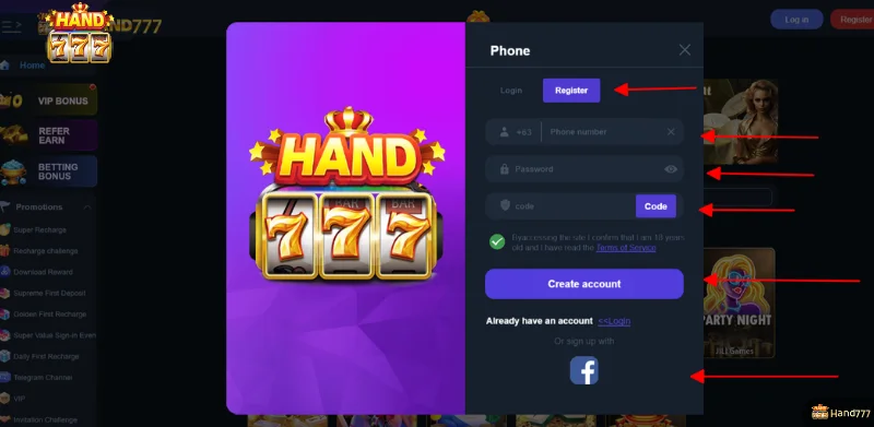 Instructions on register Hand777